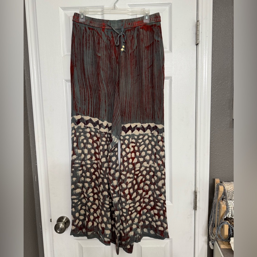 Advance Apparels Gray and Red wide Leg Flowy Pants Free Size